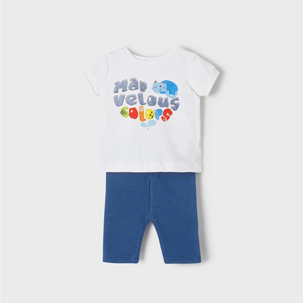 Size 24 months Mayoral White Tee and Blue Leggings Set